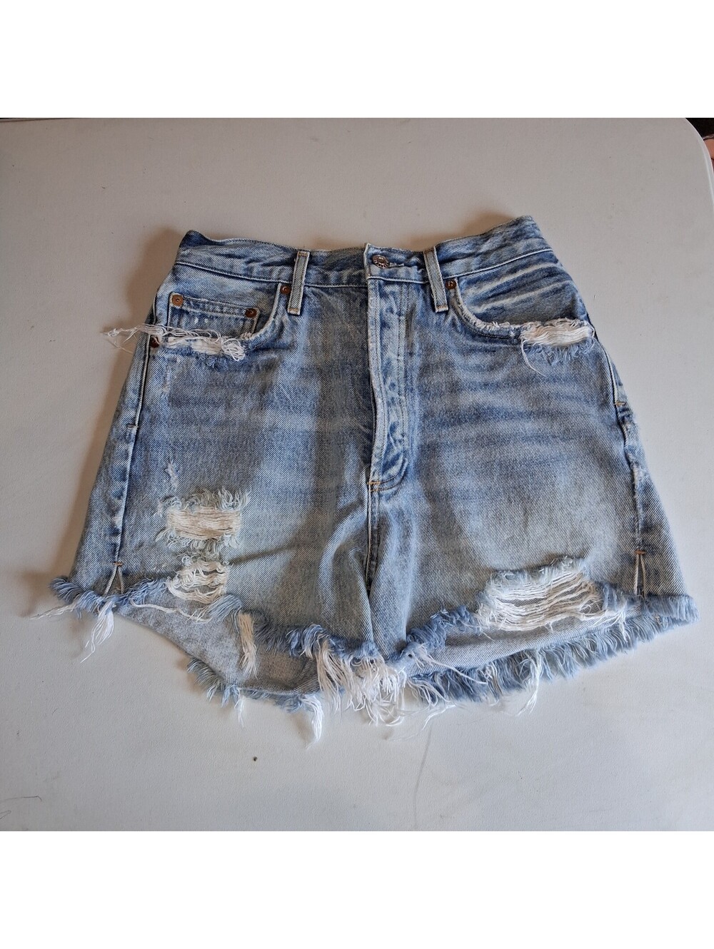 AGOLDE Dee Ultra High Rise Denim Shorts Riccochet Light Wash Distressed 27